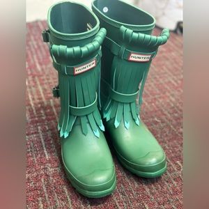 Hunter Rare Limited Edition Tall Fringe Green Rain Boots Size 9